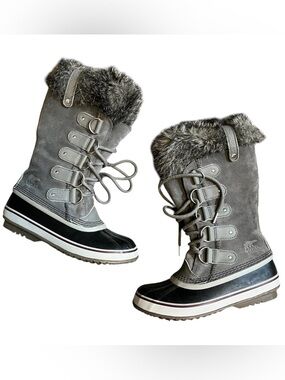Sorel Women's Gray Faux-Fur Lace-Up Winter Boots